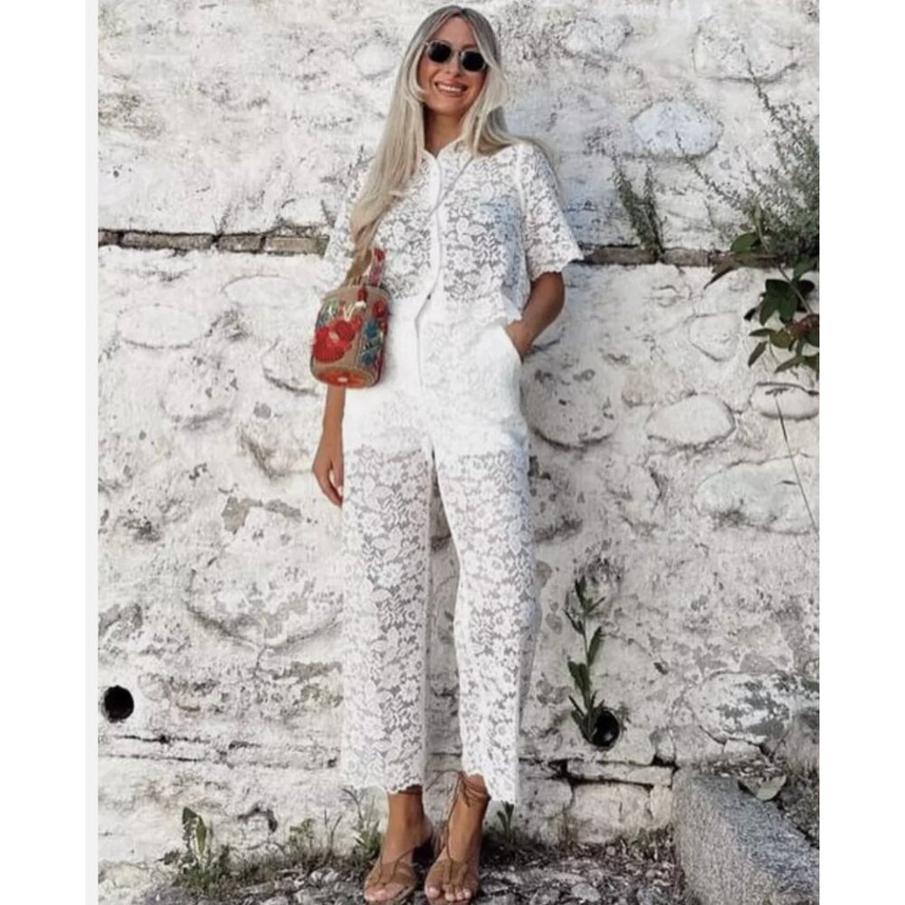 ZARA WOMAN SS24 LACE CROP SHIRT WHITE XS S M L 3254/490 NWT